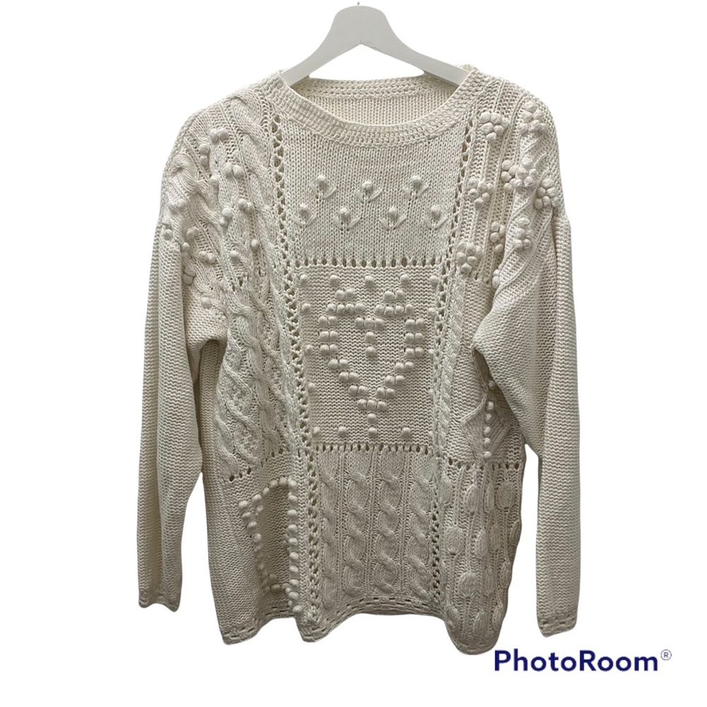 Light Beige Knit Bobble Stitch Sweater 100% cotton size M